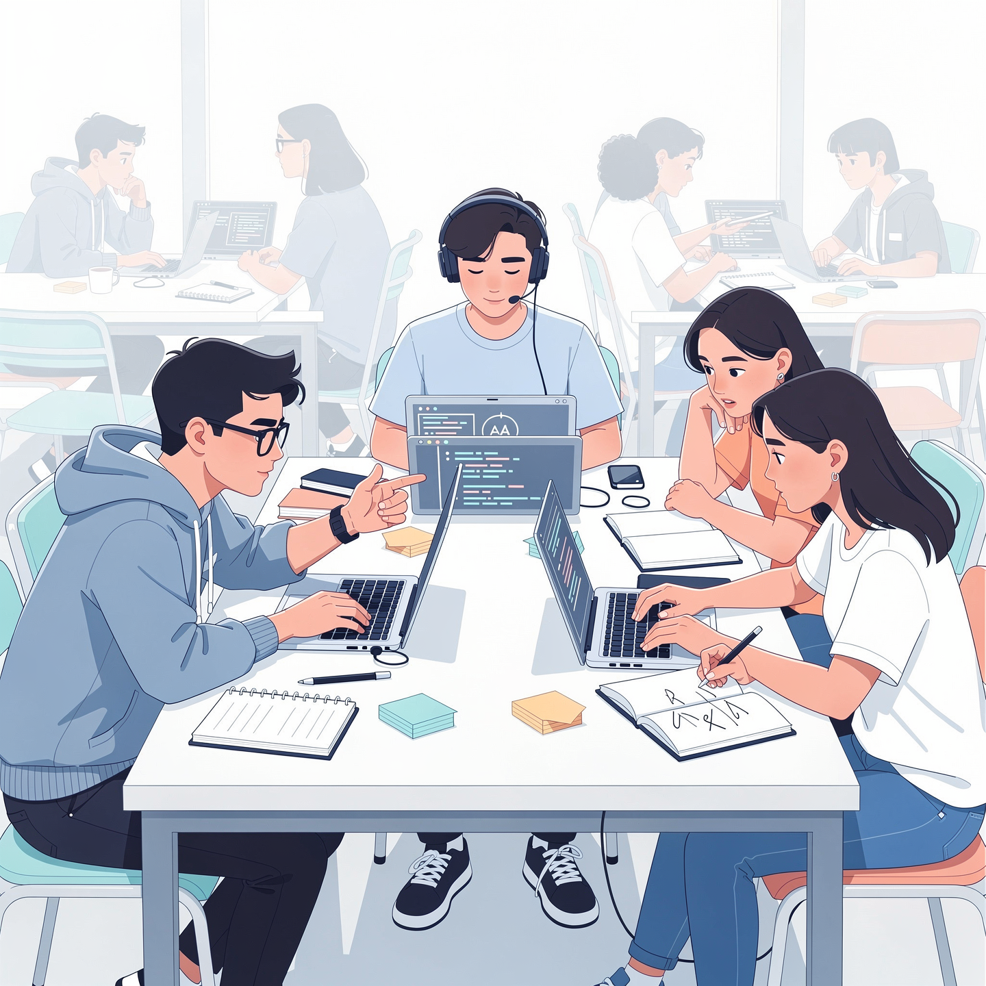 Students collaborating on projects